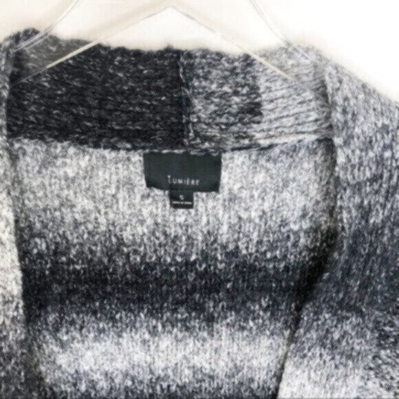 Lumiere Women's Grey Black Stripe Open Cardigan Sweater Size Small - Picture 3 of 6